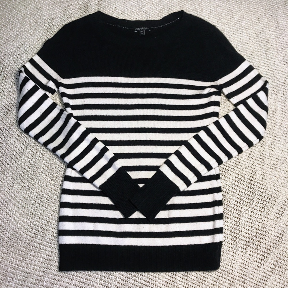 Express Black and White Striped Scoop Neck Sweater